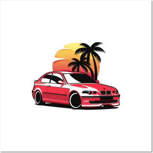 Red E46 Compact Sunset Posters and Art